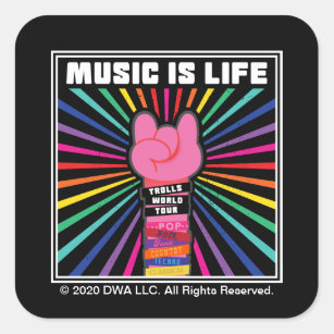 Sticker Carré Trolls World Tour  Pavot "La musique c'est la vie"