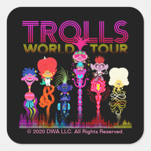 Sticker Carré Trolls World Tour  Six leaders de chaînes