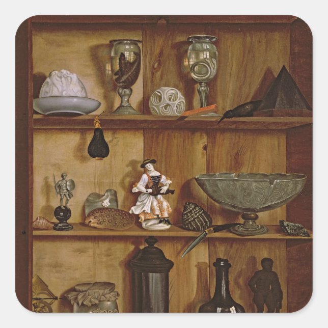 Sticker Carré Trompe l'Oeil avec une Statuette d'Hercules (Devant)