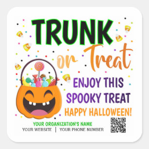 Sticker Carré Tronc ou traitement Halloween QR Code traitement