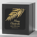 Sticker Carré Tropcal Gold Glitter Palm Christmas Thank You<br><div class="desc">Ajoutez une touche finale avec des autocollants CARRÉS imprimés sur mesure avec une élégante façade en faux or parties scintillant tropicale palmier sur un arrière - plan noir avec votre salutation et des informations en lettrage chic. Cliquez sur le bouton PERSONNALISER, puis Customisez un autre lien pour organiser, ajouter ou...</div>