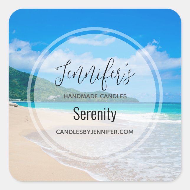 Sticker Carré Tropical Beach Pittoresque Photo Candle Business (Devant)