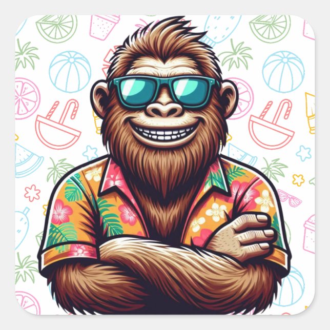 Sticker Carré Tropical/beach yeti/bigfoot (Devant)