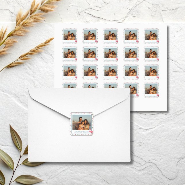 Sticker Carré Tropical Christmas Pink Flamingo Family Photo (Pink flamingo tropical christmas family photo square sticker
)