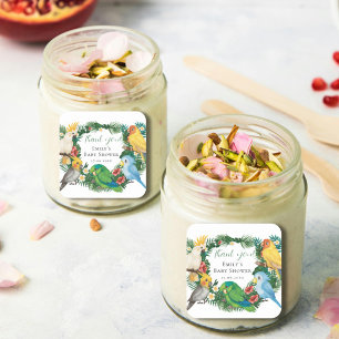 Sticker Carré Tropical Exotic bébé Baby shower de perroquets sau