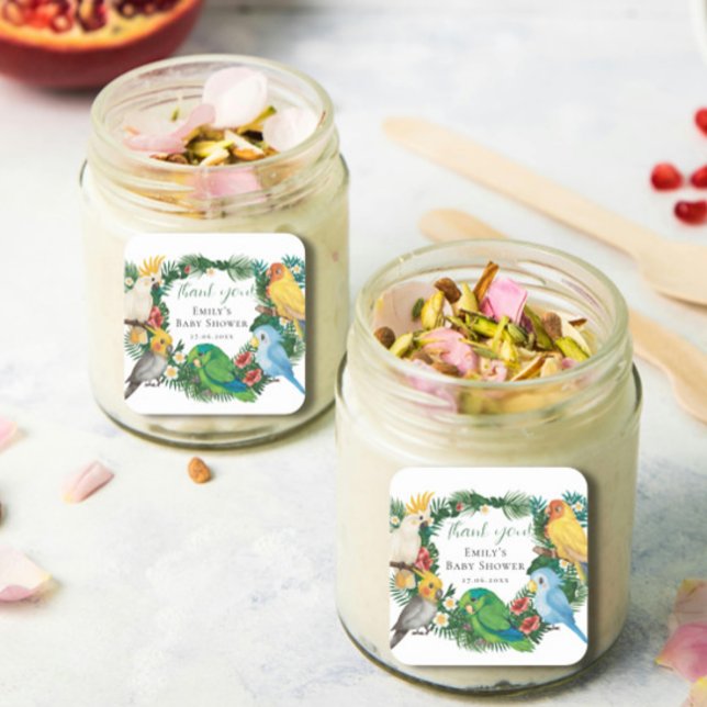 Sticker Carré Tropical Exotic bébé Baby shower de perroquets sau (Créateur téléchargé)