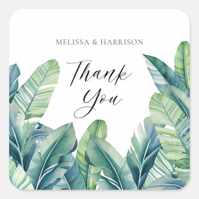 Sticker Carré Tropical Exotic Foliage Feuille Design Mariage (Devant)