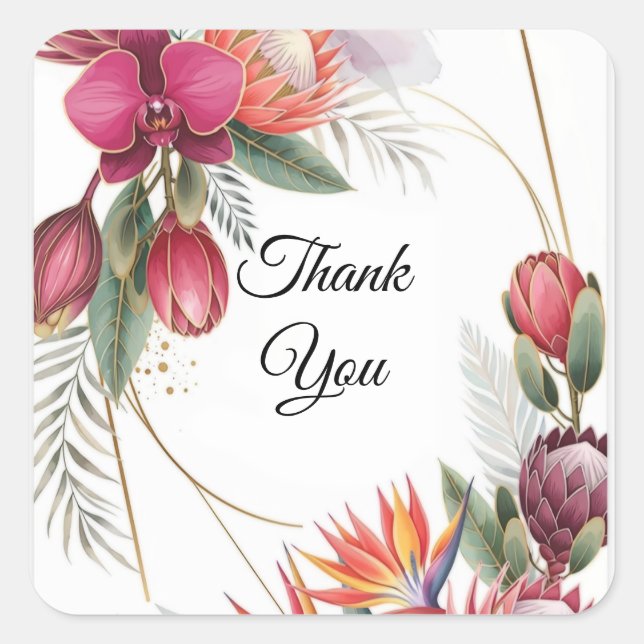 Sticker Carré Tropical Floral Paradise Botanical Gold Wedding  (Devant)