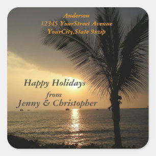 Sticker Carré Tropical Holidays and Sunsets Return Adresse