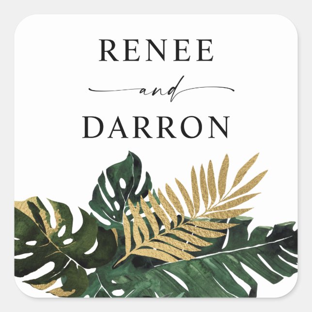 Sticker Carré Tropical Palm Leaf Gold 4 (Devant)