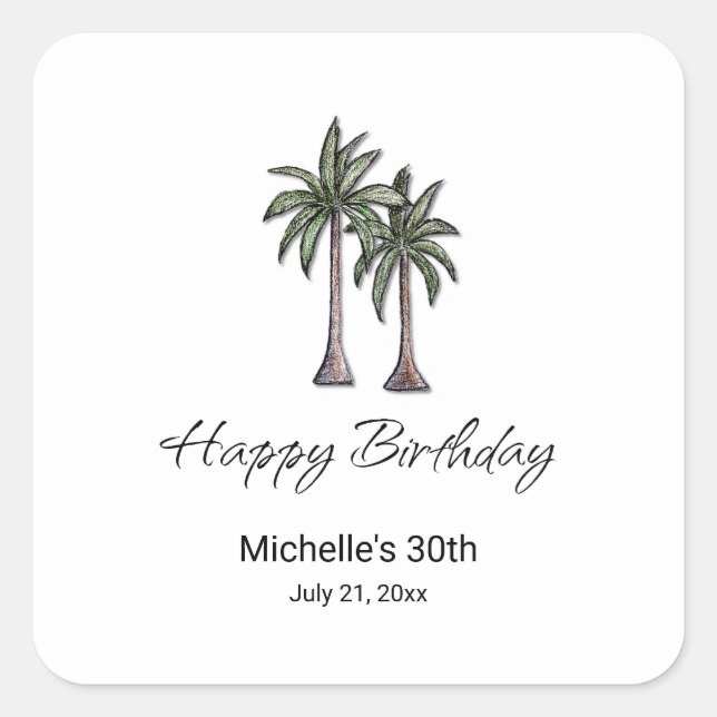 Sticker Carré Tropical Palm Trees Elegant 30th Birthday Party (Devant)