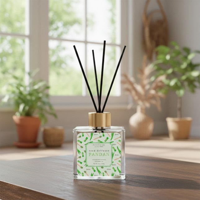Sticker Carré Tropical Pandan Leaf Reed Diffuser Label (Créateur téléchargé)