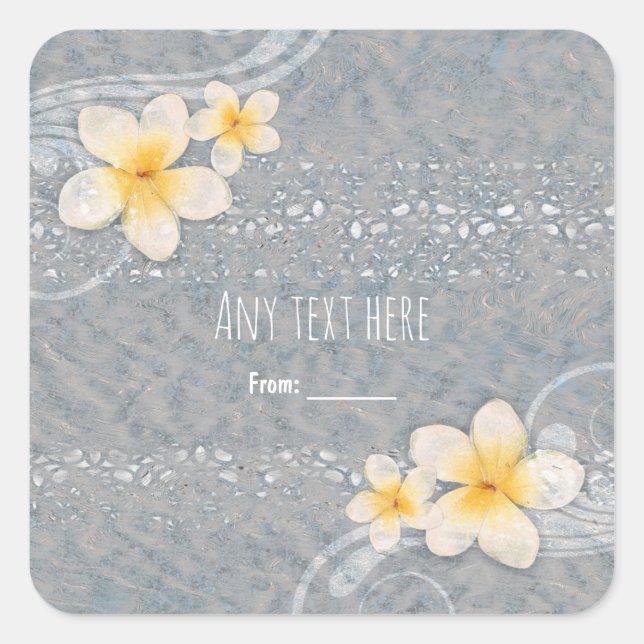 Sticker Carré Tropical Plumeria Fleur Grey Jaune Summer Party (Devant)