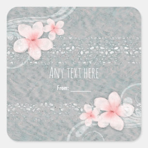 Sticker Carré Tropical Plumeria Fleur Grey Rose Summer Party