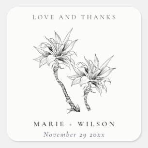 Sticker Carré Tropical Rustic Palms noir blanc Mariage croquis