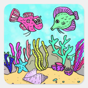 Sticker Carré Tropical Under the Sea Scene