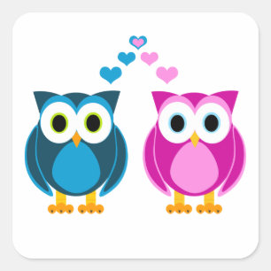 Sticker Carré True Love - Cartoon de hibou