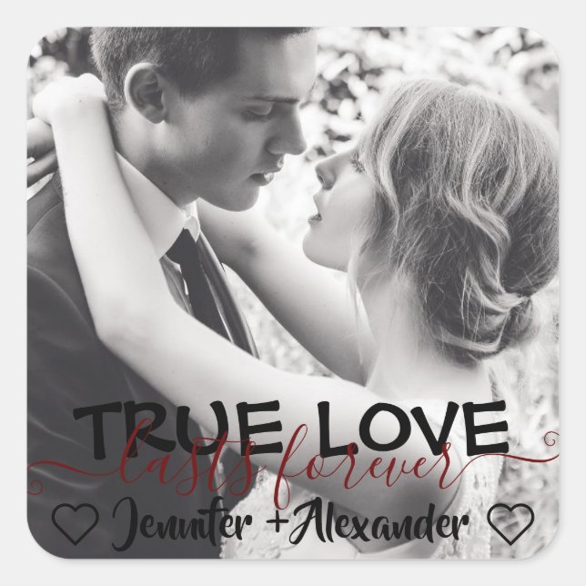 Sticker Carré True Love Lasts Forever mous Couple Heart Photo (Devant)