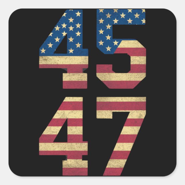 Sticker Carré Trump 2024 45 47 Vintage American Flag Retro 4547 (Devant)