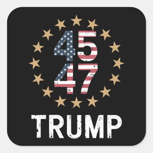 Sticker Carré Trump 2024 Drapeau de l'Amérique Revenir Trump 45  (Devant)