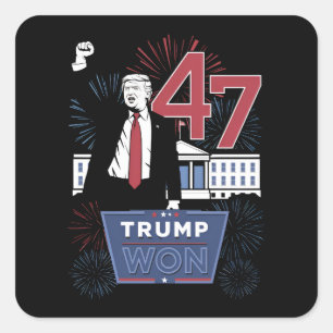 Sticker Carré Trump a gagné 2024 Président 47 Amérique États-Uni