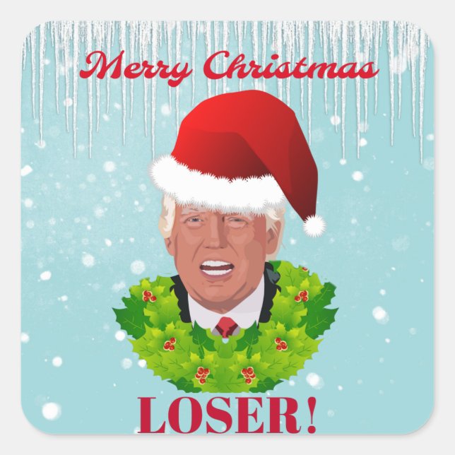 Sticker Carré Trump amusant "Joyeux perdant de Noël" (Devant)