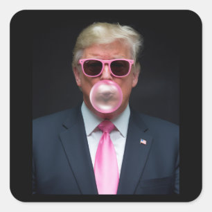 Sticker Carré Trump Bubble Gum Rose Président 47 États-Unis