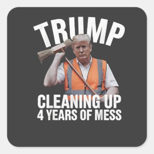 Sticker Carré Trump nettoie 4 ans de déchets de poubelle