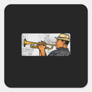 Sticker Carré Trumpet Player Retro Trumpet Jazz Music