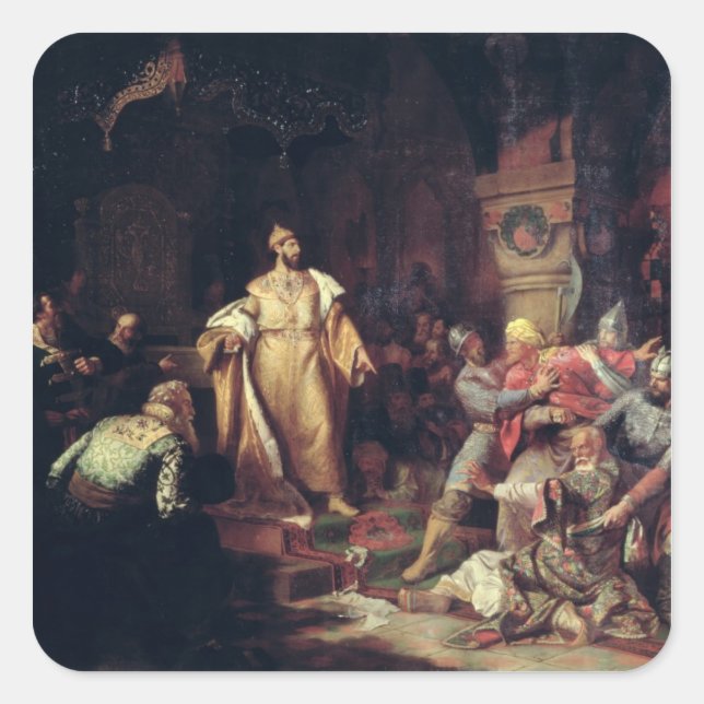 Sticker Carré Tsar Ivan III Déchirer l'acte de Tatar Khan (Devant)