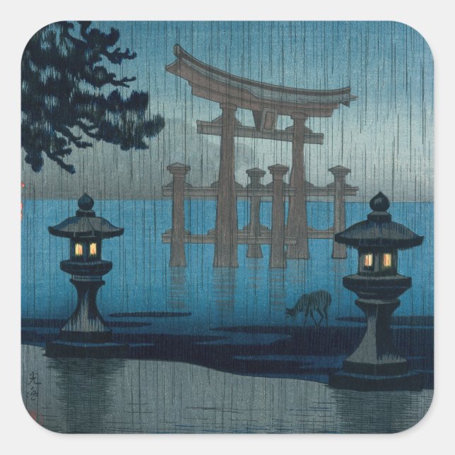 Sticker Carré Tsuchiya Koitsu - Miyajima dans la pluie (Devant)