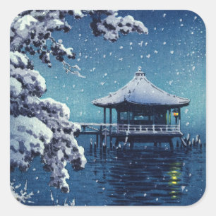 Sticker Carré Tsuchiya Koitsu - Neige sur l'Ukimido à Katada