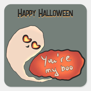 Sticker Carré Tu es mon Boo   Halloween mignon 