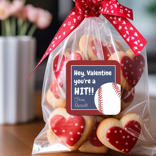 Sticker Carré Tu es un succès Saint-Valentin Baseball Favori (You're A Hit Valentine Baseball Favor Square Sticker)