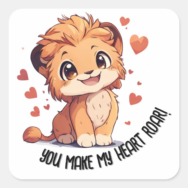 Sticker Carré Tu Fais Tomber Mon Coeur ! Lion bébé Saint Valenti (Devant)