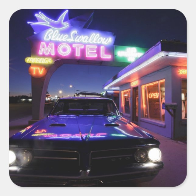 Sticker Carré Tucumcari, Nouveau-Mexique, États-Unis. Route 66 (Devant)