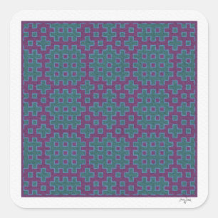 Sticker Carré tuile géométrique violet et turquoise Hitomezashi