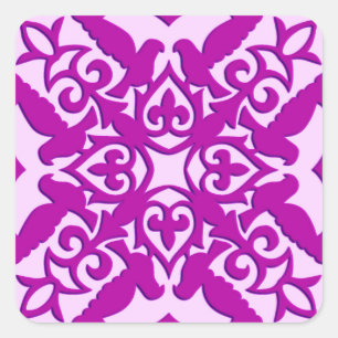 Sticker Carré Tuile marocaine - orchidée profonde et rose