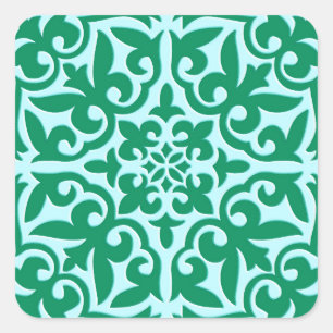 Sticker Carré Tuile marocaine - turquoise et aqua