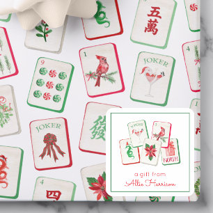 Sticker Carré Tuiles de Noël Mahjong aquarelle Enclosure