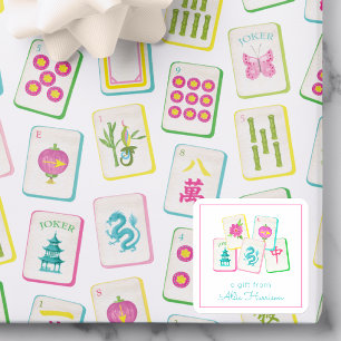 Sticker Carré Tuiles Mahjong aquarelle brillantes