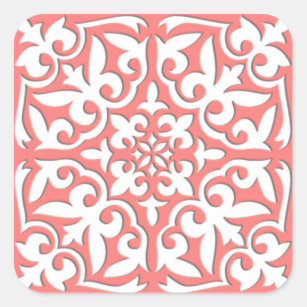 Sticker Carré Tuiles marocaines - corail rose et blanc
