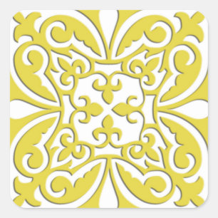 Sticker Carré Tuiles marocaines - moutarde jaune et blanc