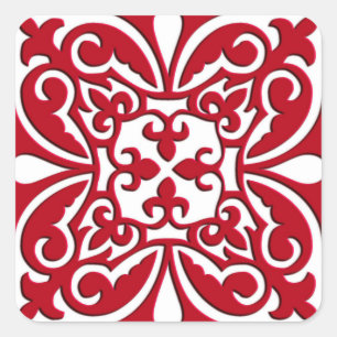 Sticker Carré Tuiles marocaines - rouge foncé et blanc
