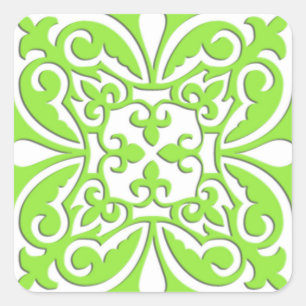 Sticker Carré Tuiles marocaines - vert citron et blanc