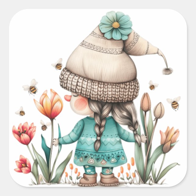 Sticker Carré Tulip Floral Girl Gnome (Devant)