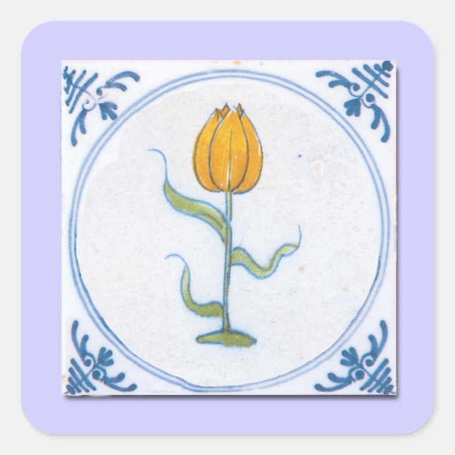 Sticker Carré Tulip Tile Art avec bleu et blanc (Devant)