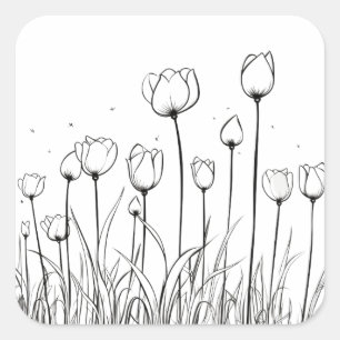 Sticker Carré Tulipe Fleur Tulipa Motif à crayon floral