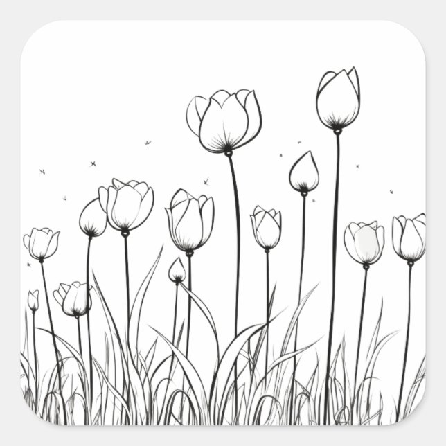 Sticker Carré Tulipe Fleur Tulipa Motif à crayon floral (Devant)