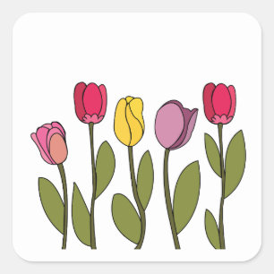 Sticker Carré Tulipe Floral Coloré Tulipe